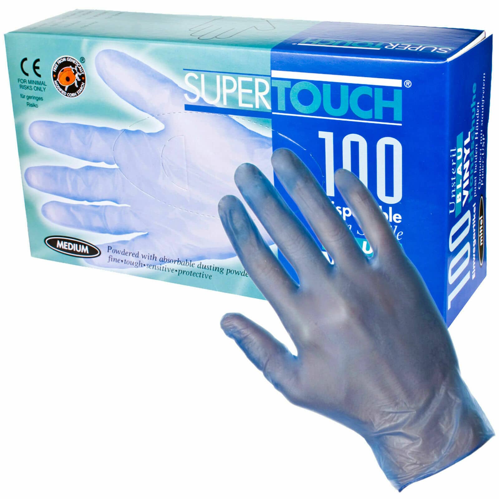 SUPERTOUCH BLUE POWDERED VINYL GLOVES